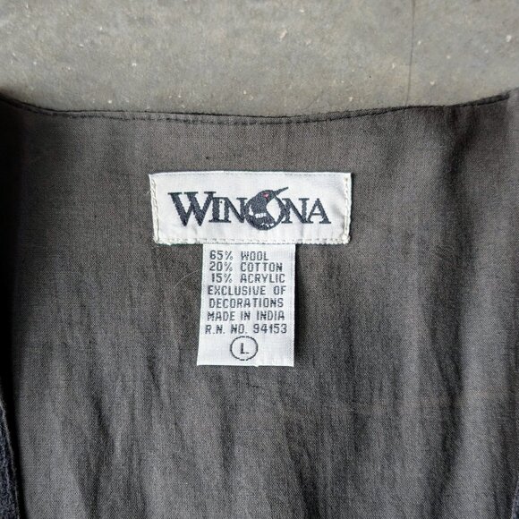 Vintage Winona Knits Navy Red Yellow Floral Embroidered Wool Vest large - Picture 5 of 6